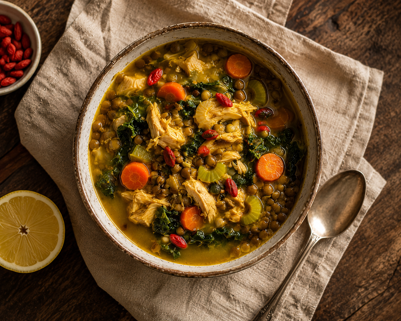 Chicken, Lentil & Greens Soup (Instant Pot)